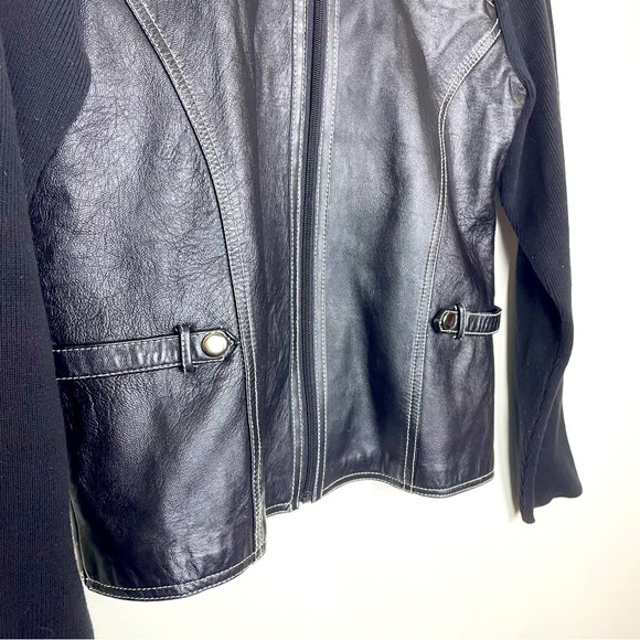 Escapade Women’s 100% Leather Front Zip Up Sweater Black Medium Moto Biker Fall - Picture 5 of 9